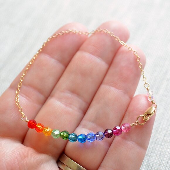 Handmade Rainbow Crystal Bracelet with Gold Filled Chain - Picture 5 of 11